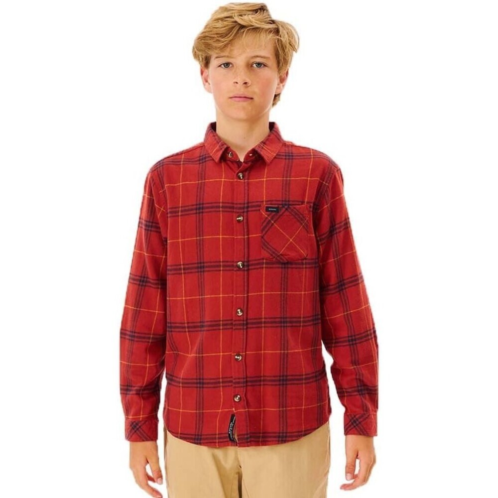 Rip Curl Shirt Boys 12 Red Black Checked Flannel Long Sleeve Button Up GBO175